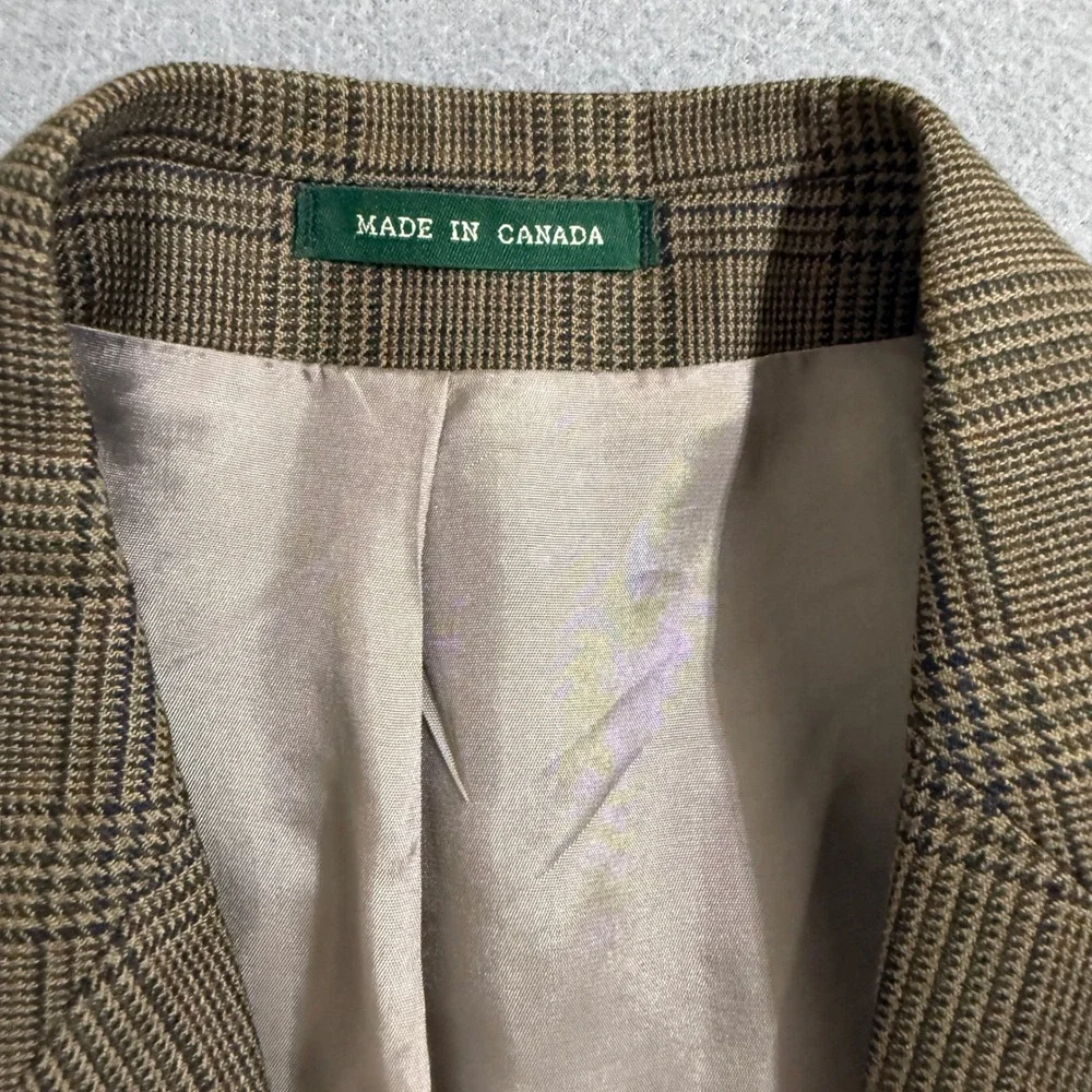 Lauren Ralph Lauren 100% Wool Glen Plaid‎ Blazer Brown Sport Coat Canada Made *